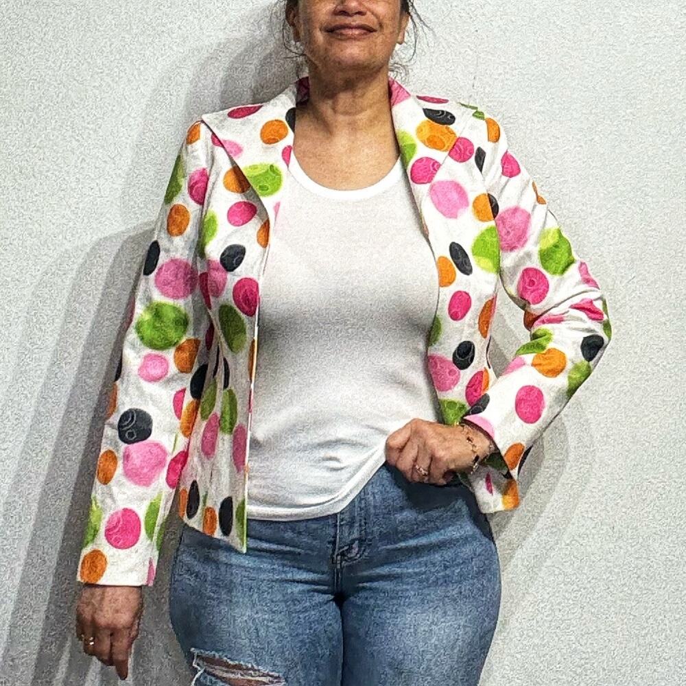 Randy Kemper White Polka Dot Open Front Blazer Y2K Sz 6
